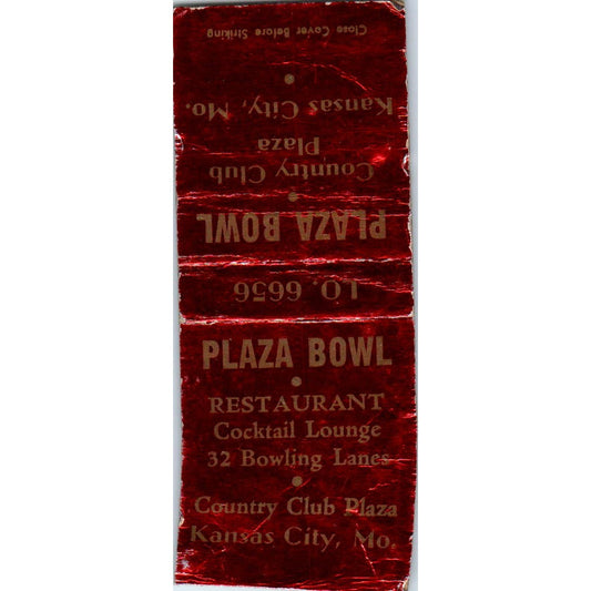 Plaza Bowl Restaurant Kansas City MO Advertising Matchbook Cover SA9-M6