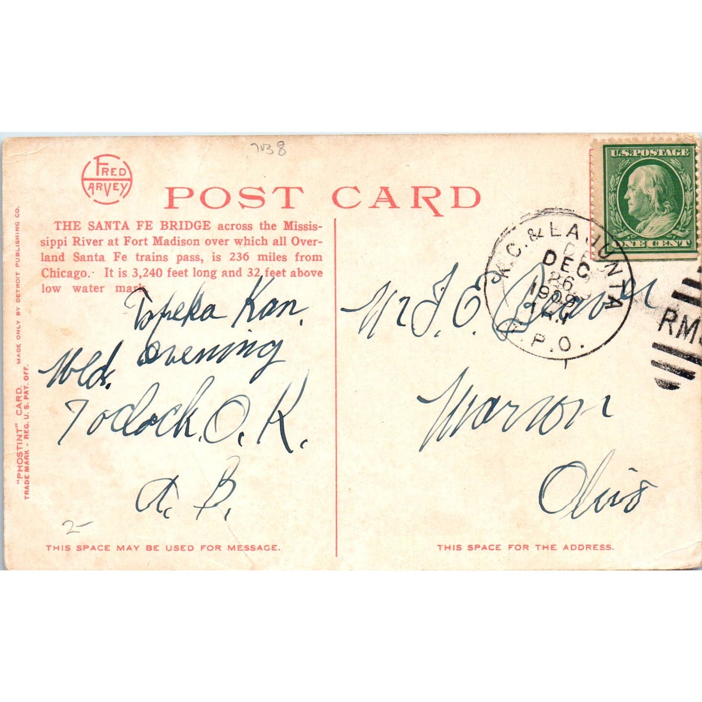 Santa Fe Bridge Across the Mississippi at Ft. Madison IA 1909 Postcard TK1-P1