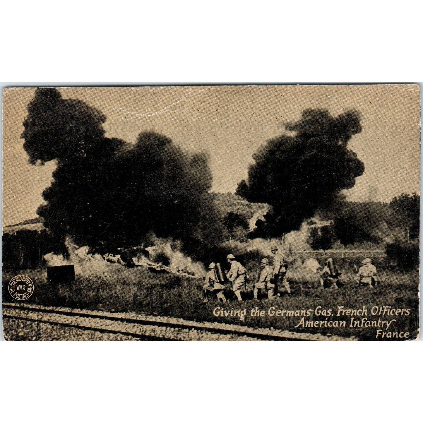 WWI Giving the Germans Gas French & American Soldiers Original Postcard TJ7-RP1