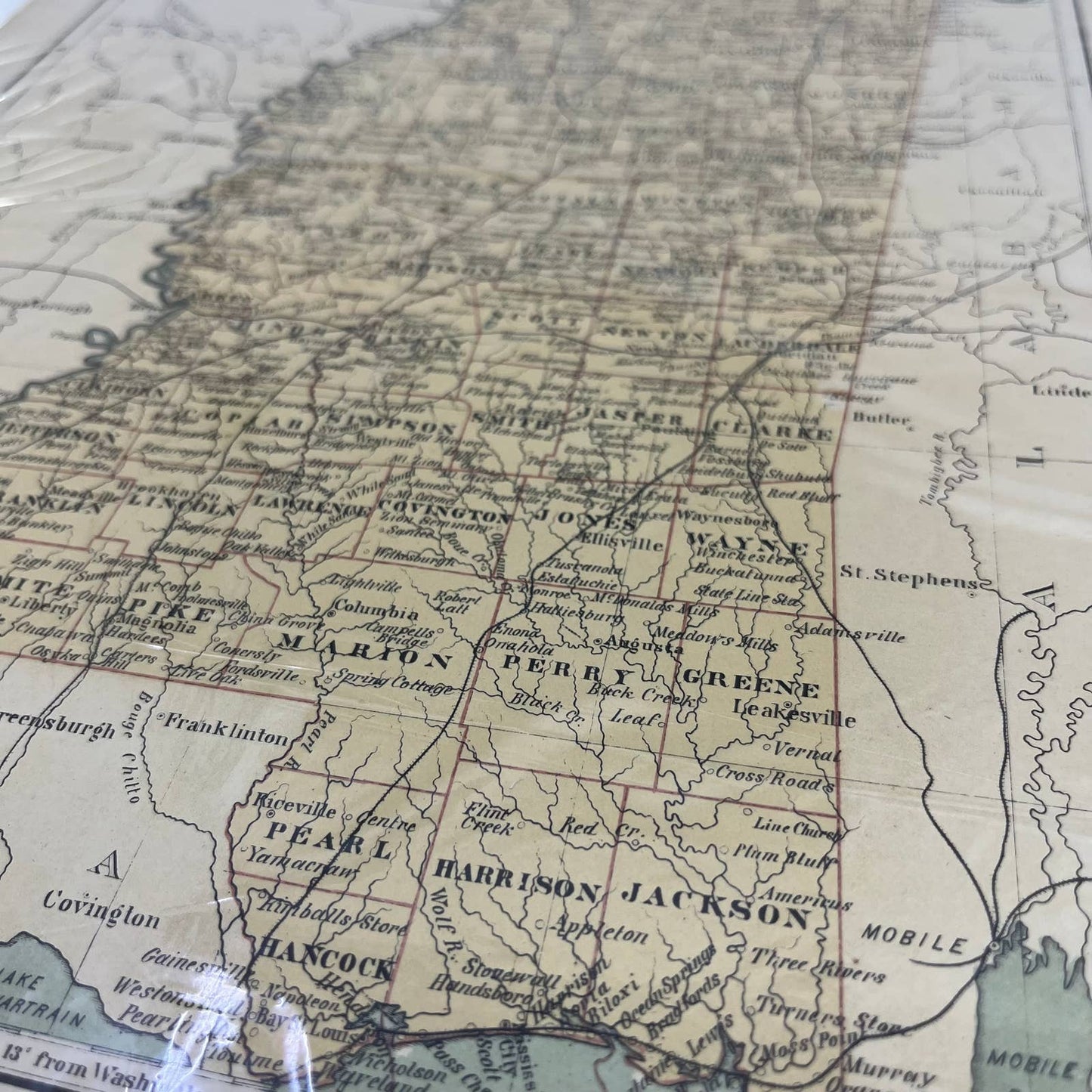 1884 Engraved Tinted Map of Mississippi 10 x 13" TC7