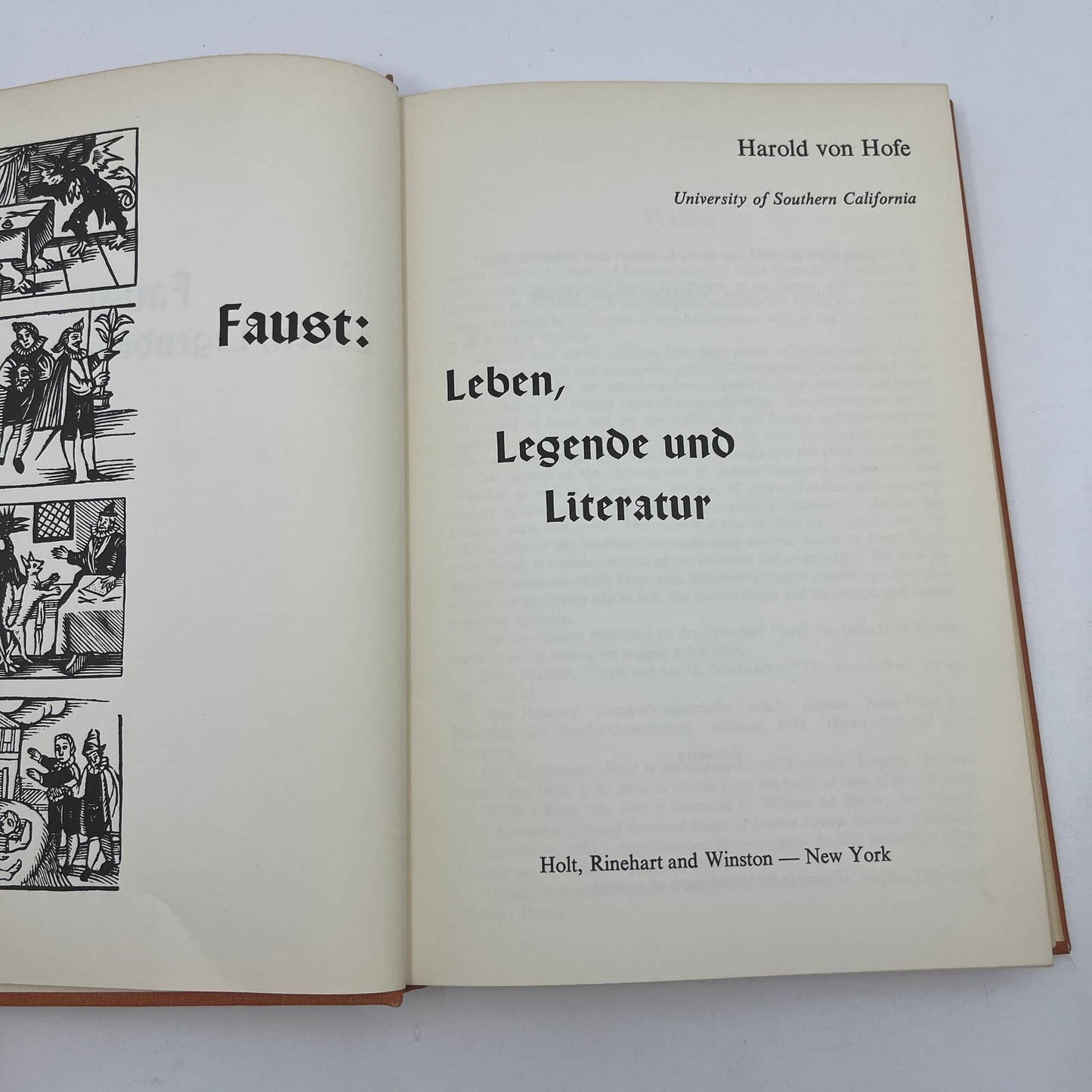 FAUST: LEBEN, LEGENDE UND LITERATUR by Harold von Hofe GERMAN 1965 HC TG2