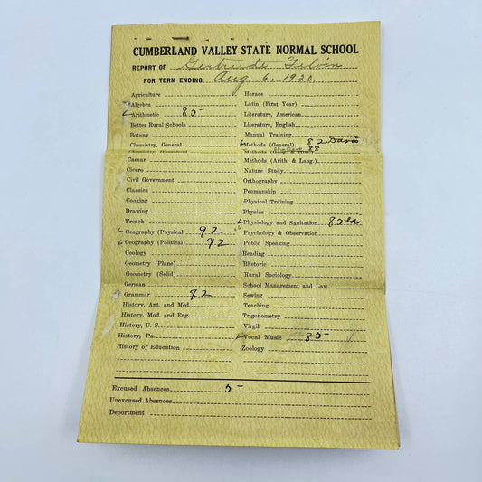 1918 & 20 Cumberland Valley State Normal School Report Cards Gertrude Gelvin AA7