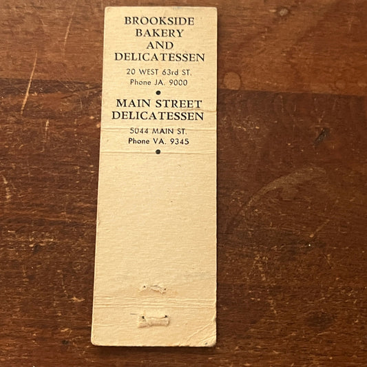 Brookside Bakery and Delicatessen Advertising Matchbook Cover MM9-1