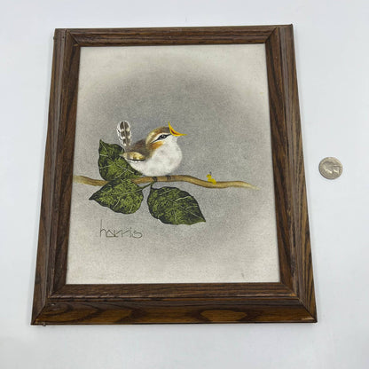1984 Original Framed Peggy Harris Painting on Canvas The Audition- Wren Bird TG1