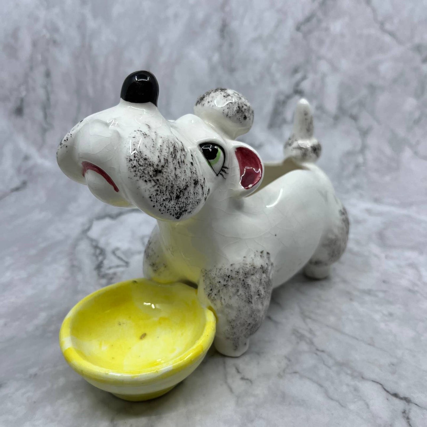 Vintage MCM Porcelain White Poodle & Dish Planter Japan 5x7" TJ2