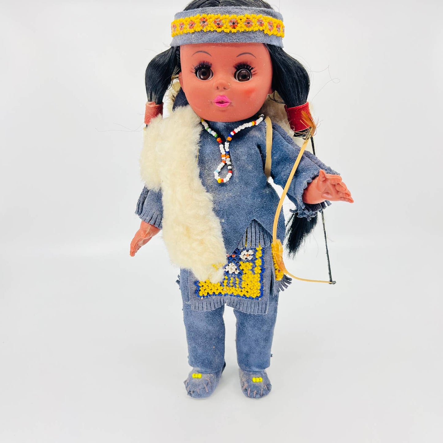 VTG Carlson Doll 1970's Native American Indian Girl Blue Leather and Bead TB5