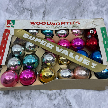 Woolworths MCM Set of 24 Mercury Glass Christmas Ball Ornaments Multi Color OT2