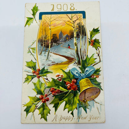 1910s Christmas New Year’s Post Card Raphael Tuck Winter Church Embossed PA3