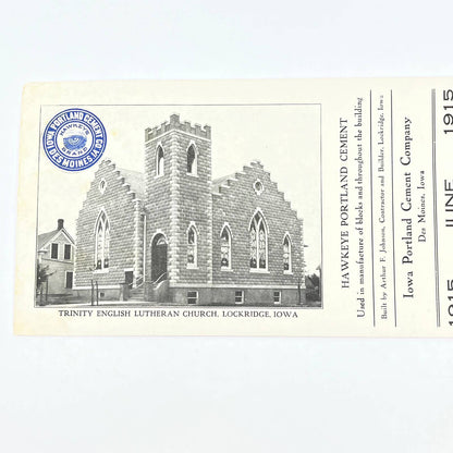 1916 Hawkeye Portland Cement Co Blotter Des Moines Trinity Lutheran Church AB8