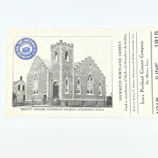 1916 Hawkeye Portland Cement Co Blotter Des Moines Trinity Lutheran Church AB8