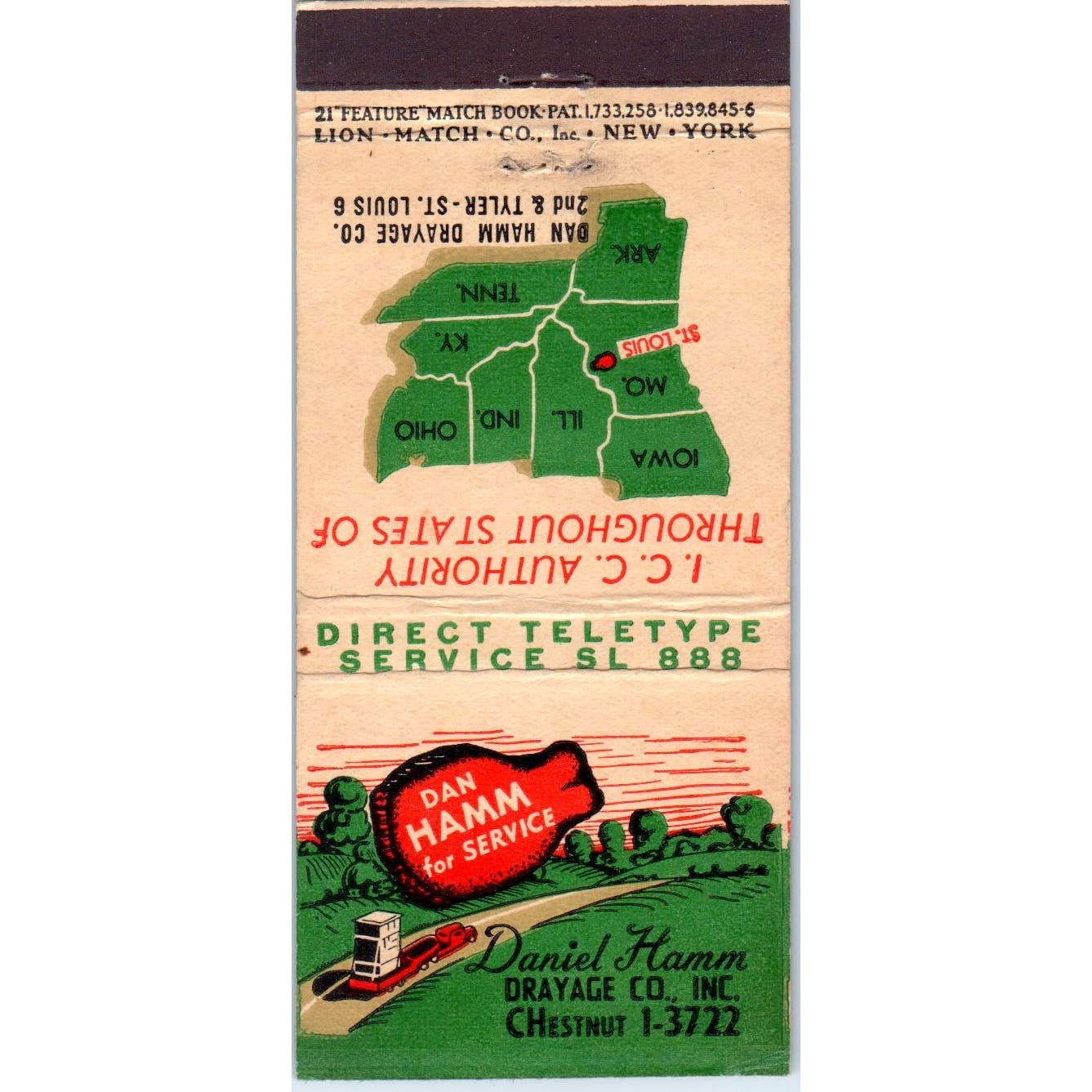Dan Hamm Drayage Co. St Louis MO Advertising Matchbook Cover SA1-M11