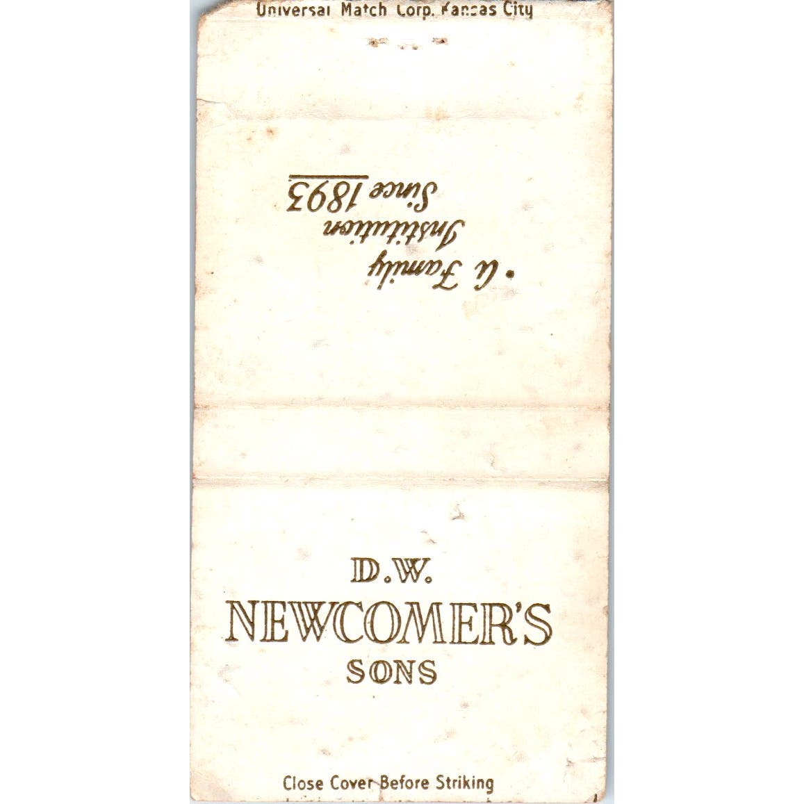 D.W. Newcomer's Sons Kansas City MO Advertising Matchbook Cover SA9-M4