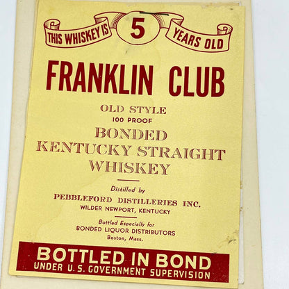 Franklin Club Whiskey Label Set of 3 Pebbleford Distilleries Wilder Newport KY