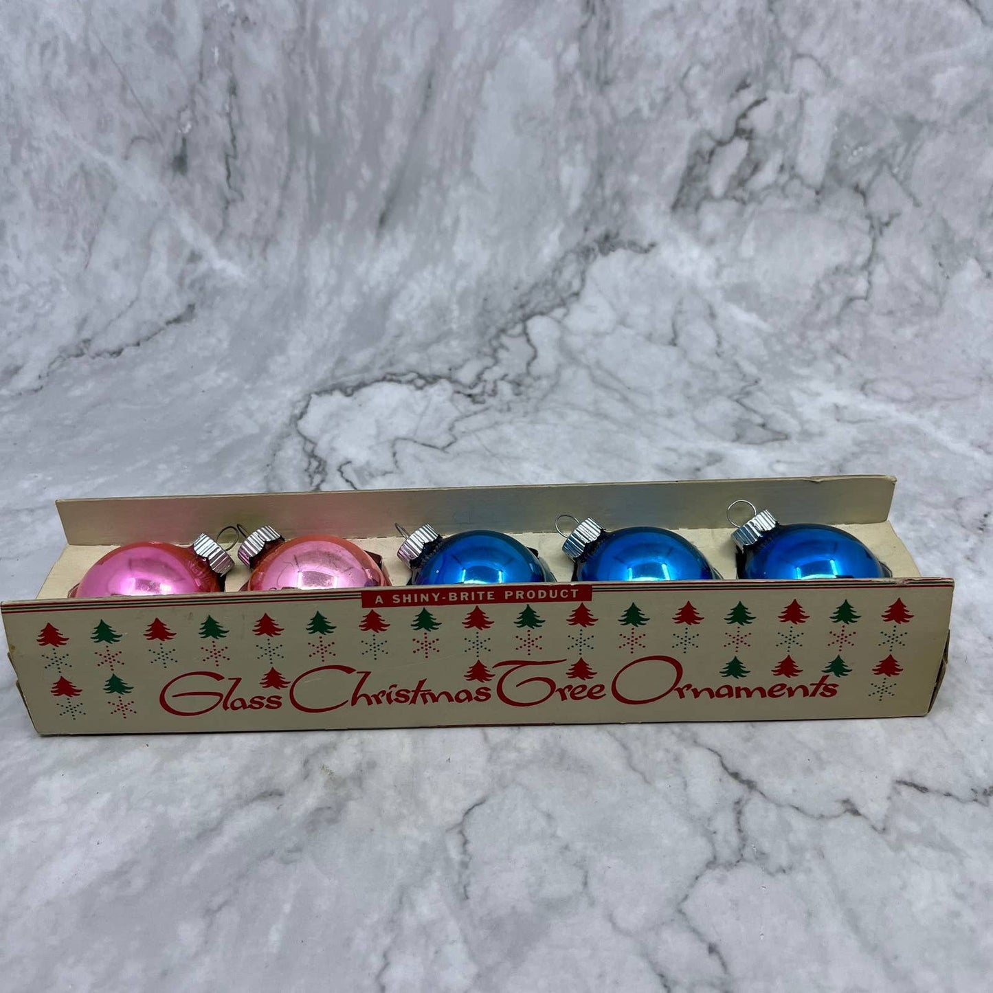 Shiny Brite Mini Mercury Glass Christmas Ornaments Set of 5 in Box Blue Pink