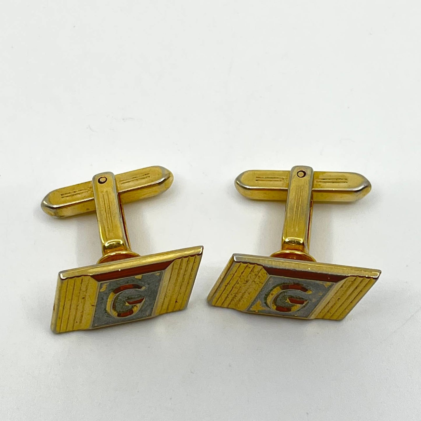 Vintage MCM Silver and Gold Tone Cufflinks Monogrammed “G” Hickok SD4