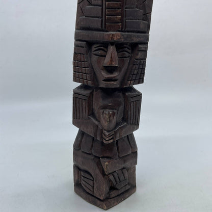 Vtg Mexican Pre Columbian Aztec Maya Priest Wood Totem Yucatan Mexico 8.5" TI2-2