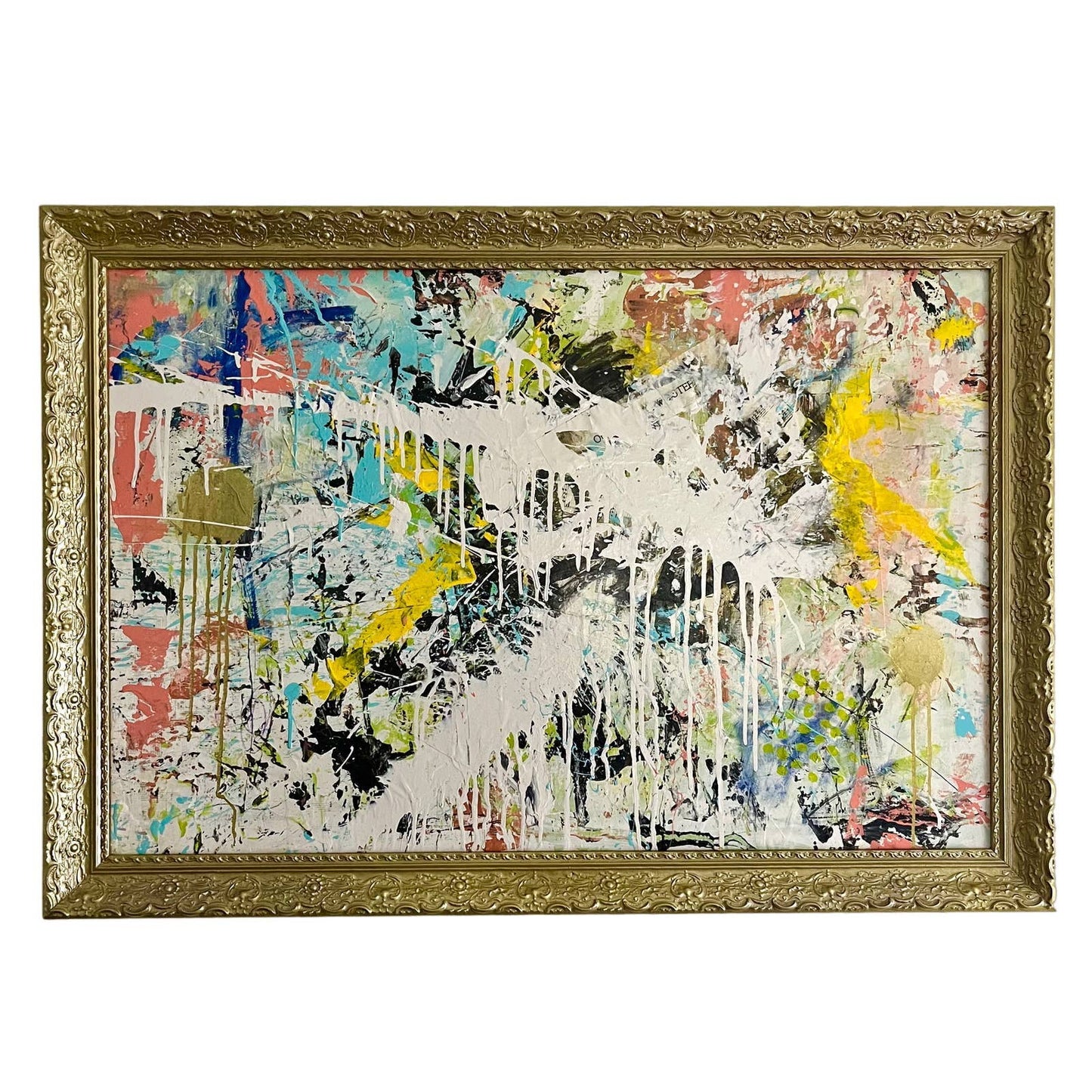 Original LARGE Framed Abstract Art Painting 40x27.5" Old Glory Two Step w/ COA