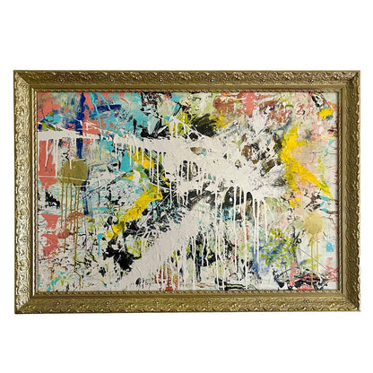 Original LARGE Framed Abstract Art Painting 40x27.5" Old Glory Two Step w/ COA