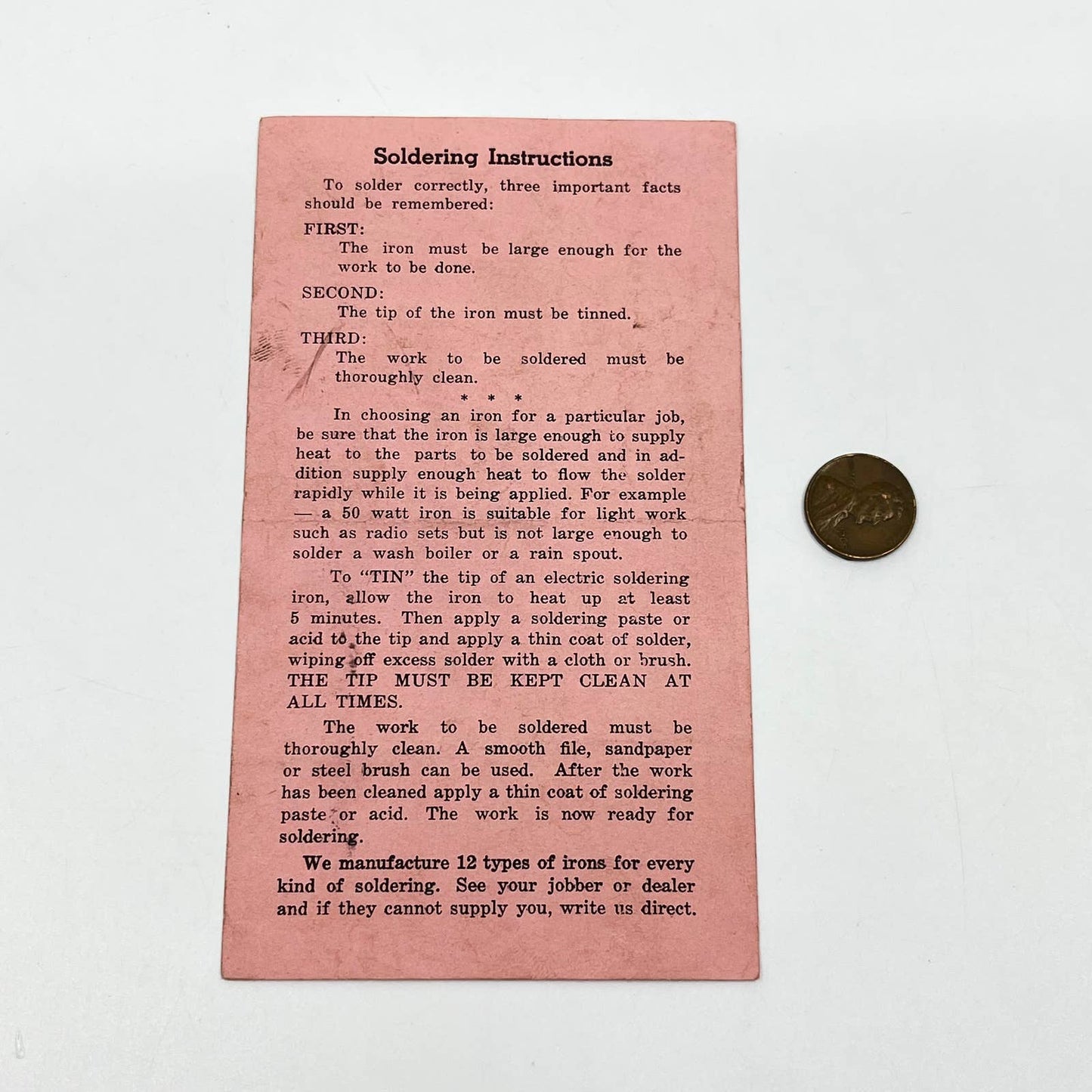 Vtg Drake Electric Works Soldering Iron Instruction Card Chicago IL AB2