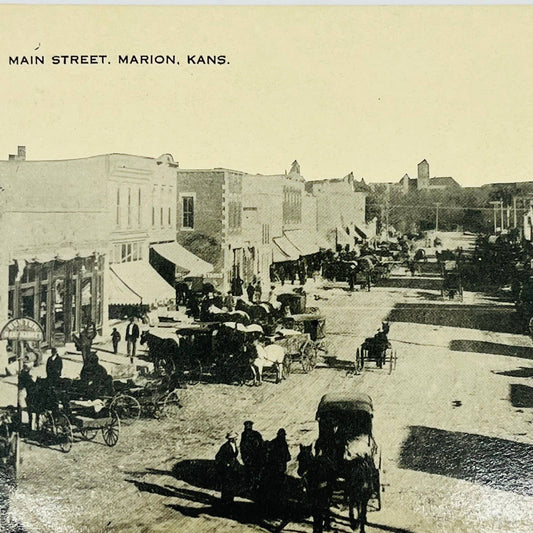 1910s Main Street Horse Drawn Carriages Marion Kansas PA8