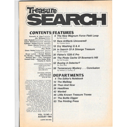 Treasure Search Magazine 1985 Aug Metal Detecting Gold Diamonds M2