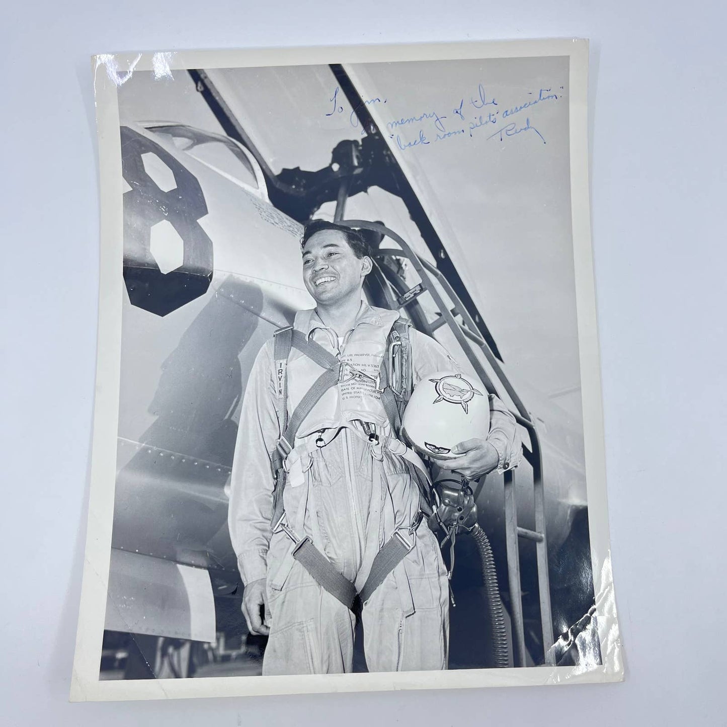 1940s WWII Signed Photo Flight Test Pilot Hughes Aircraft Rudy Irvin 8x10” AB1