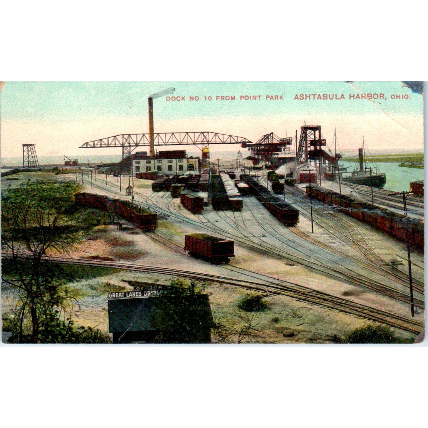 Antique Postcard Dock No. 10 From Point Park Ashtabula Harbor OH TD8-O2
