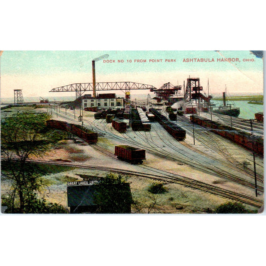 Antique Postcard Dock No. 10 From Point Park Ashtabula Harbor OH TD8-O2