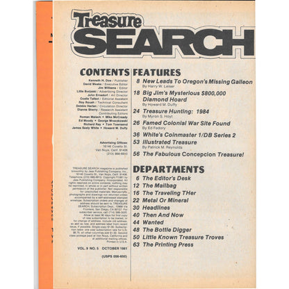 Treasure Search Magazine 1981 October Metal Detecting Gold Diamonds M2