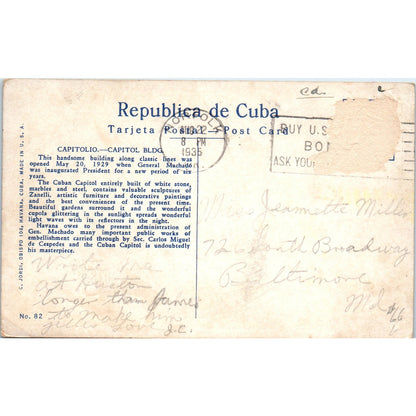 Capitol Building at Night Havana Cuba 1935 Original Postcard P2-10