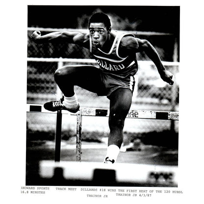 1987 Original Press Photo Track & Field Hurdles Dillard #18 Trainor Jr 8x10" AD2