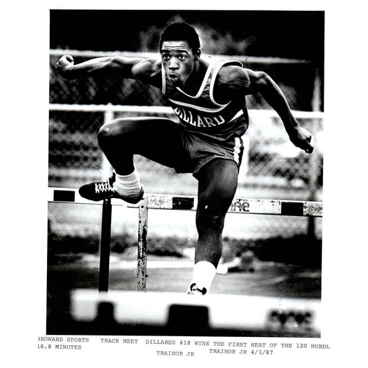 1987 Original Press Photo Track & Field Hurdles Dillard #18 Trainor Jr 8x10" AD2
