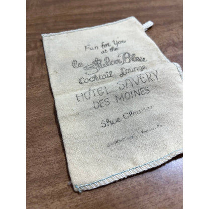 Vintage Advertising Shoe Cleaner Rag Salon Bleu Hotel Savery Des Moines Iowa SD8