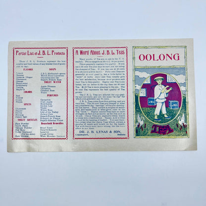 Original Unused J.B. LYNAS & SON Product Label Oolong Tea Logansport IN FL3