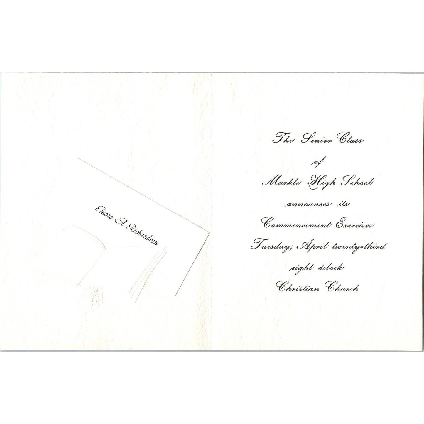 1940 Markle Indiana High School Commencement Invitation Elnora A. Richardson SF2