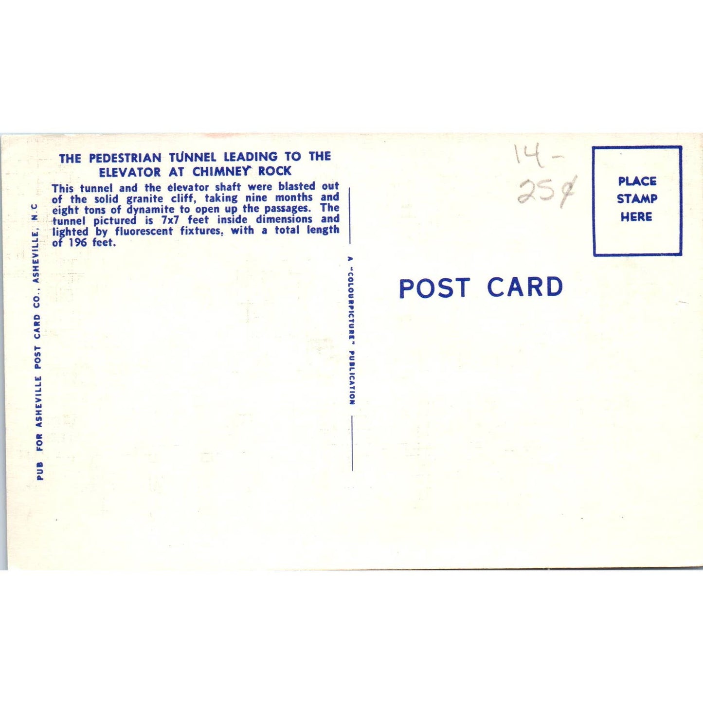 Tunnel Leading to Elevator Chimney Rock NC Original Postcard TK1-25