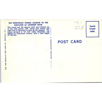 Tunnel Leading to Elevator Chimney Rock NC Original Postcard TK1-25