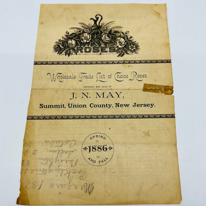 1886 JN May Roses Summit Union County NJ Billhead Letterhead Advertisement AA4