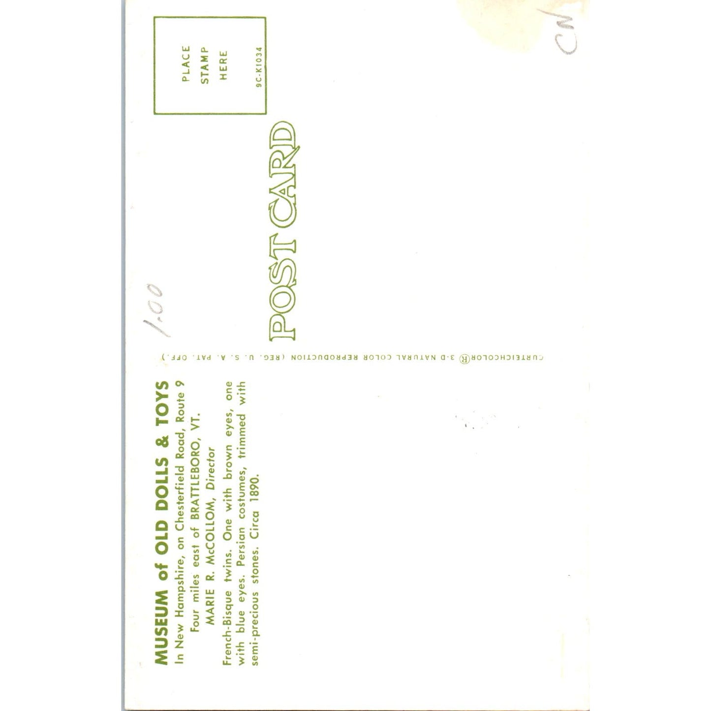 French Bisque Twin Dolls Museum of Old Dolls & Toys Brattleboro VT Postcard PB9