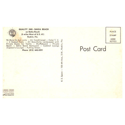 Vintage Postcard - Quality Inn Bahia Beach Ruskin Florida AD9