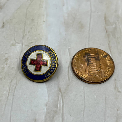 Vintage Red Cross First Aid Instructor Enamel Brass Pinback Button TI7-S1