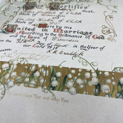 1911 Marriage Certificate Arthur Lindblade & Eva Idel Harton Chetek WI 11x15 FL3