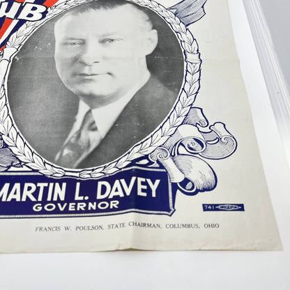 1930s ROOSEVELT DAVEY CLUB OF OHIO POSTER Political Presidential Election TE3