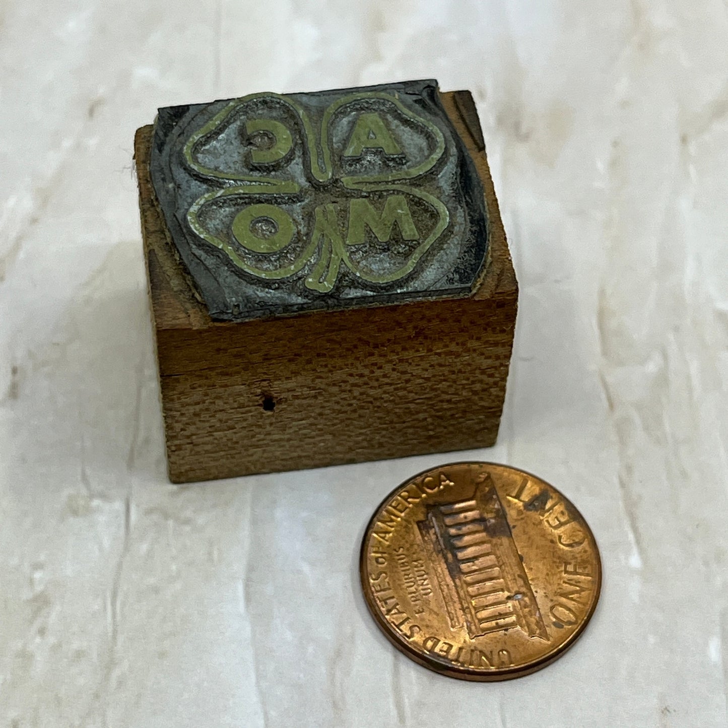 Vintage Letterpress Printers Block Plate AMCO 4 Leaf Clover SC8