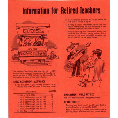 1972 STRS California Teachers Retirement Information Fold Out Brochure SF3