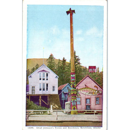 Chief Johnson's Totem and Residence Ka-Juk Alaska Original Postcard TK1-30