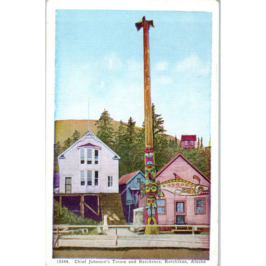 Chief Johnson's Totem and Residence Ka-Juk Alaska Original Postcard TK1-30