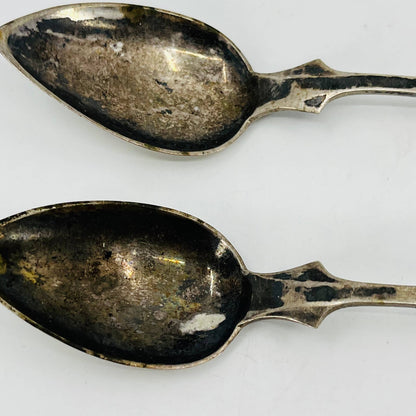 1840s E&D Kinsey Fiddle Coin Silver Tablespoon Monogram M.E.H. Set of 2 SB7