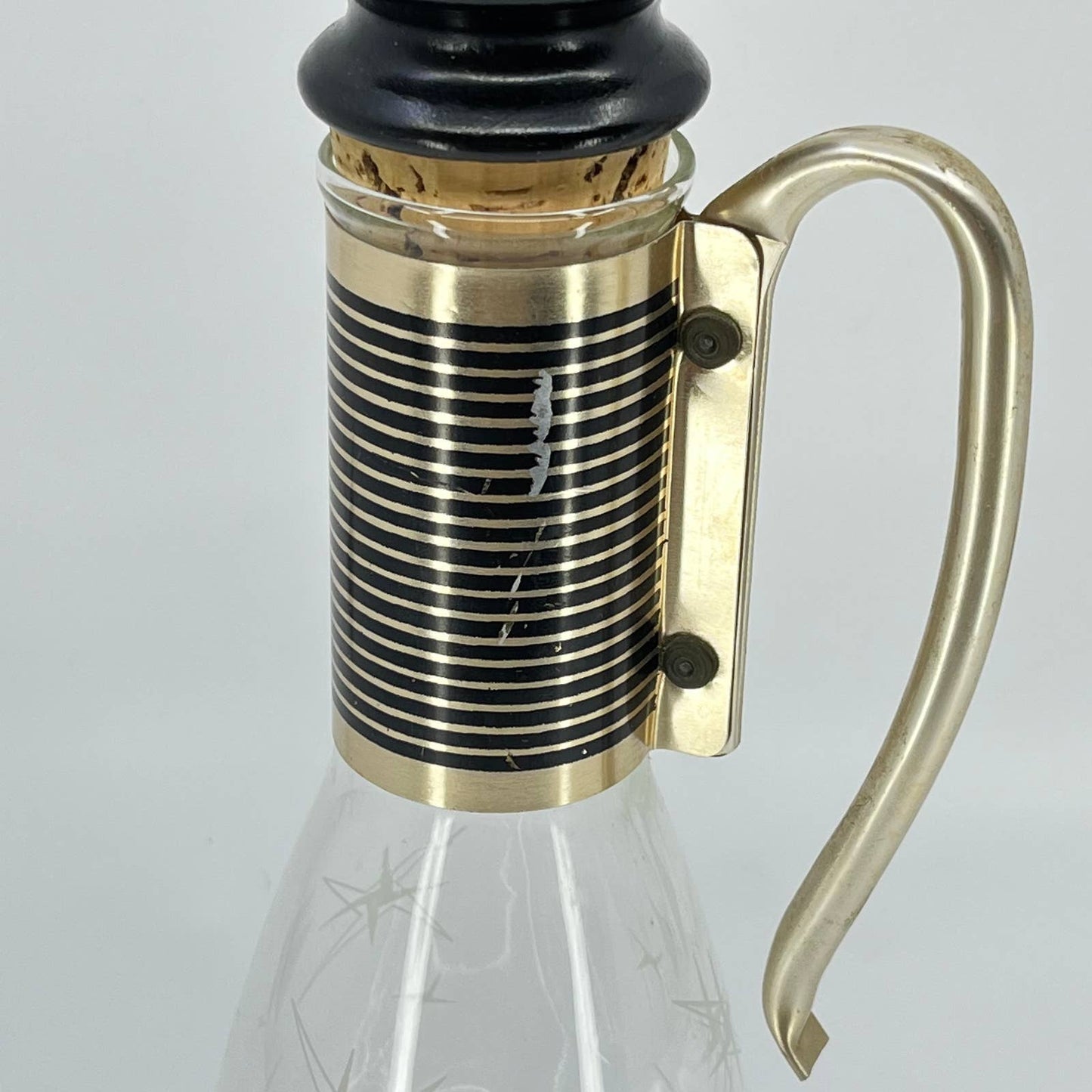 Vintage Pyrex Atomic Starburst Glass Decanter/Carafe With Metal Handle TD8