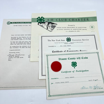 1961 4-H Club Charter and Certificates Brooke County Binghamton NY TE1